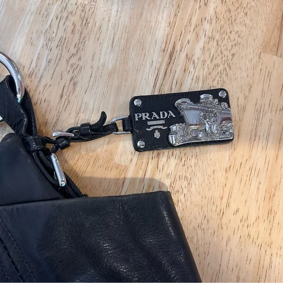 Authentic Prada black with silver accents leather Hobo bag with side pockets - Picture 6 of 16